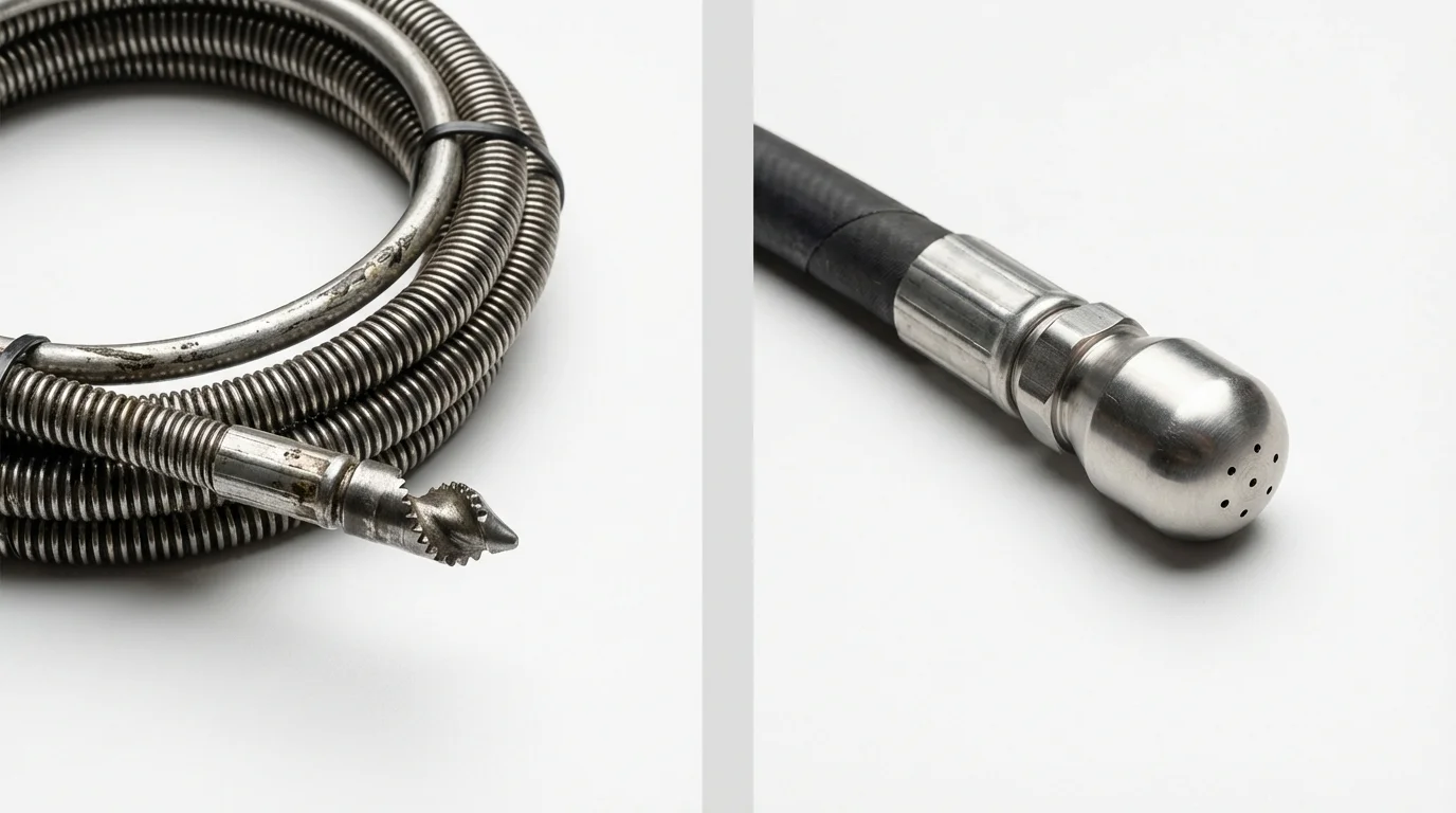Drain snake cable and hydro jetting nozzle used for drain cleaning in Buffalo, SC