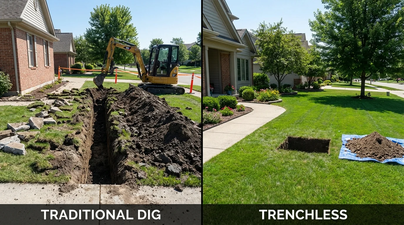 Trenchless sewer repair with minimal yard damage versus traditional excavation in Buffalo, SC